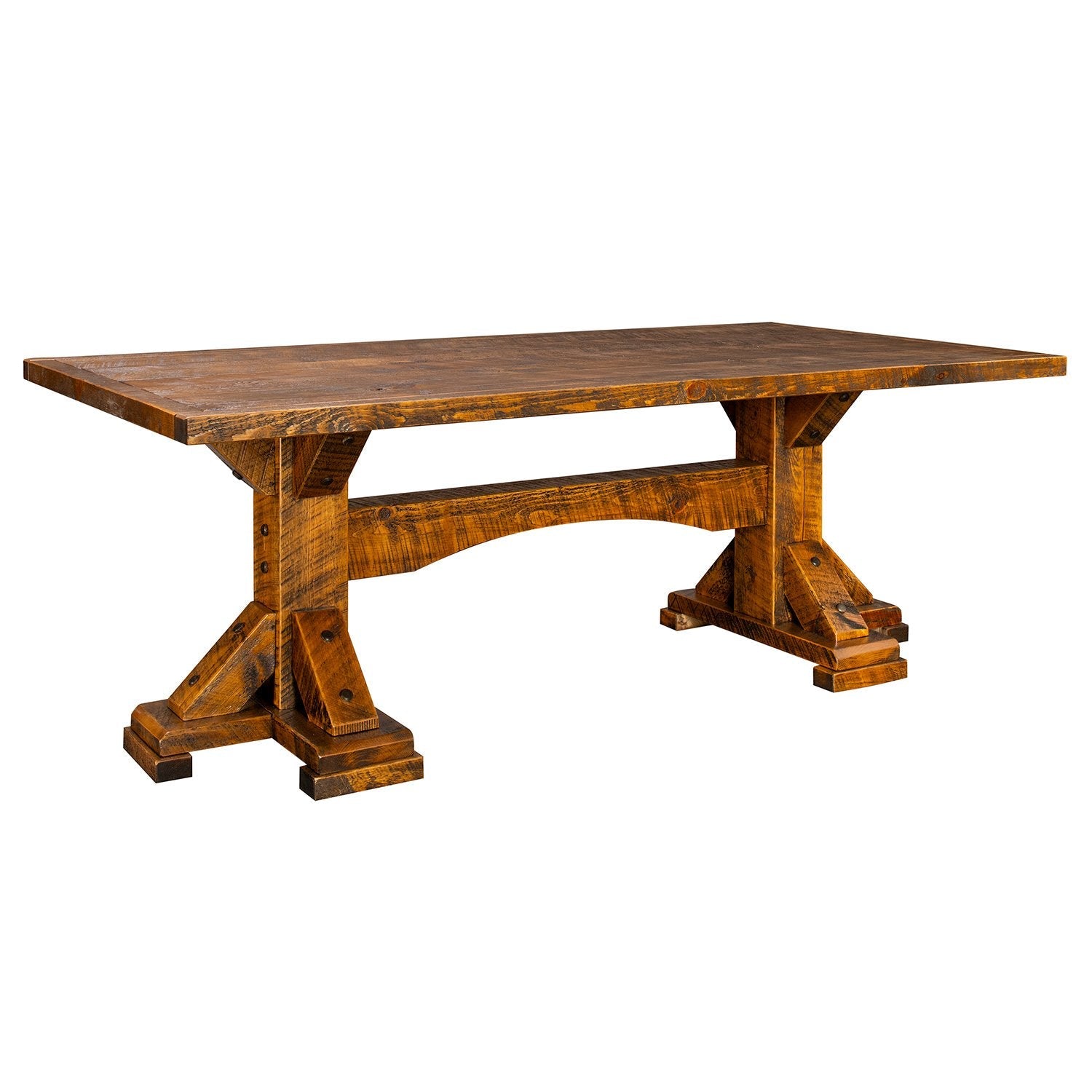 Sawmill Tudor Double Pedestal Barnwood Dining Table