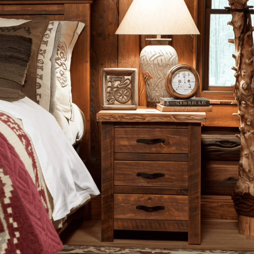 Canterbury Barnwood Style Nightstand with Live Edge Top