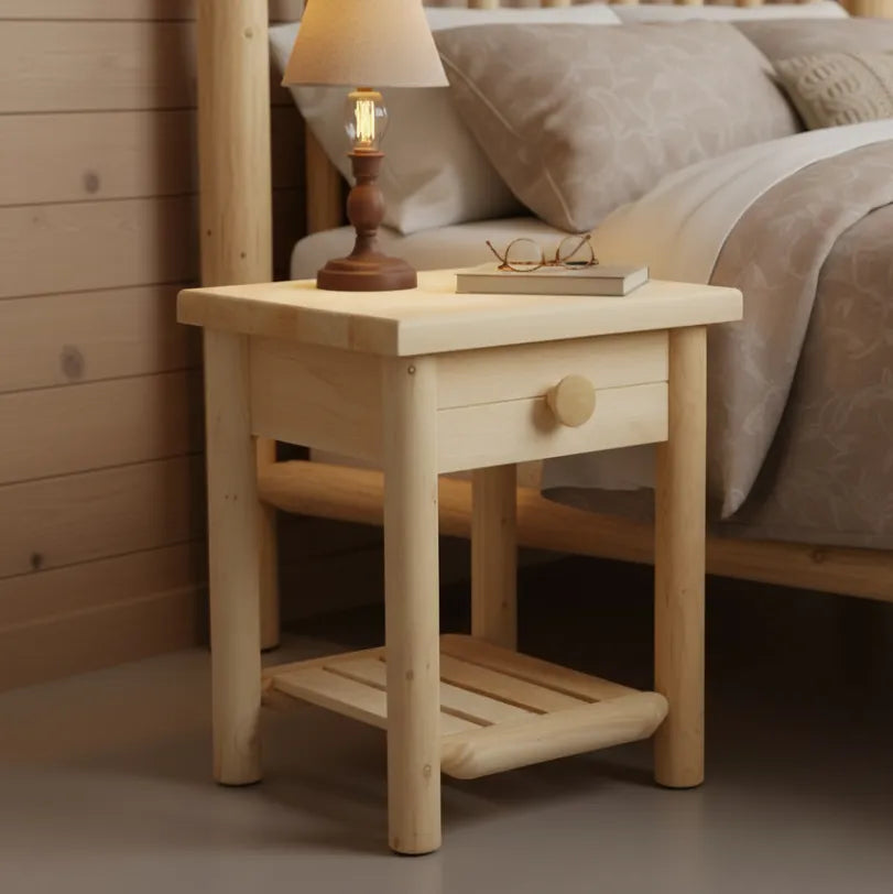 Cedar Looks Log End Table with Drawer