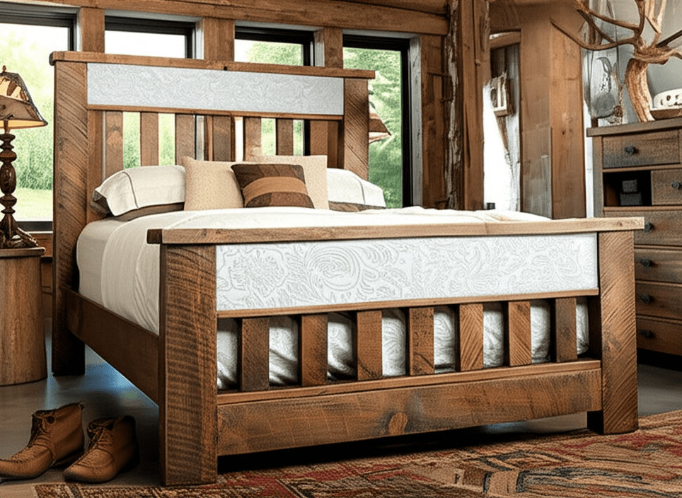 Rustic Ranchero Spindle Leather Panel Bed