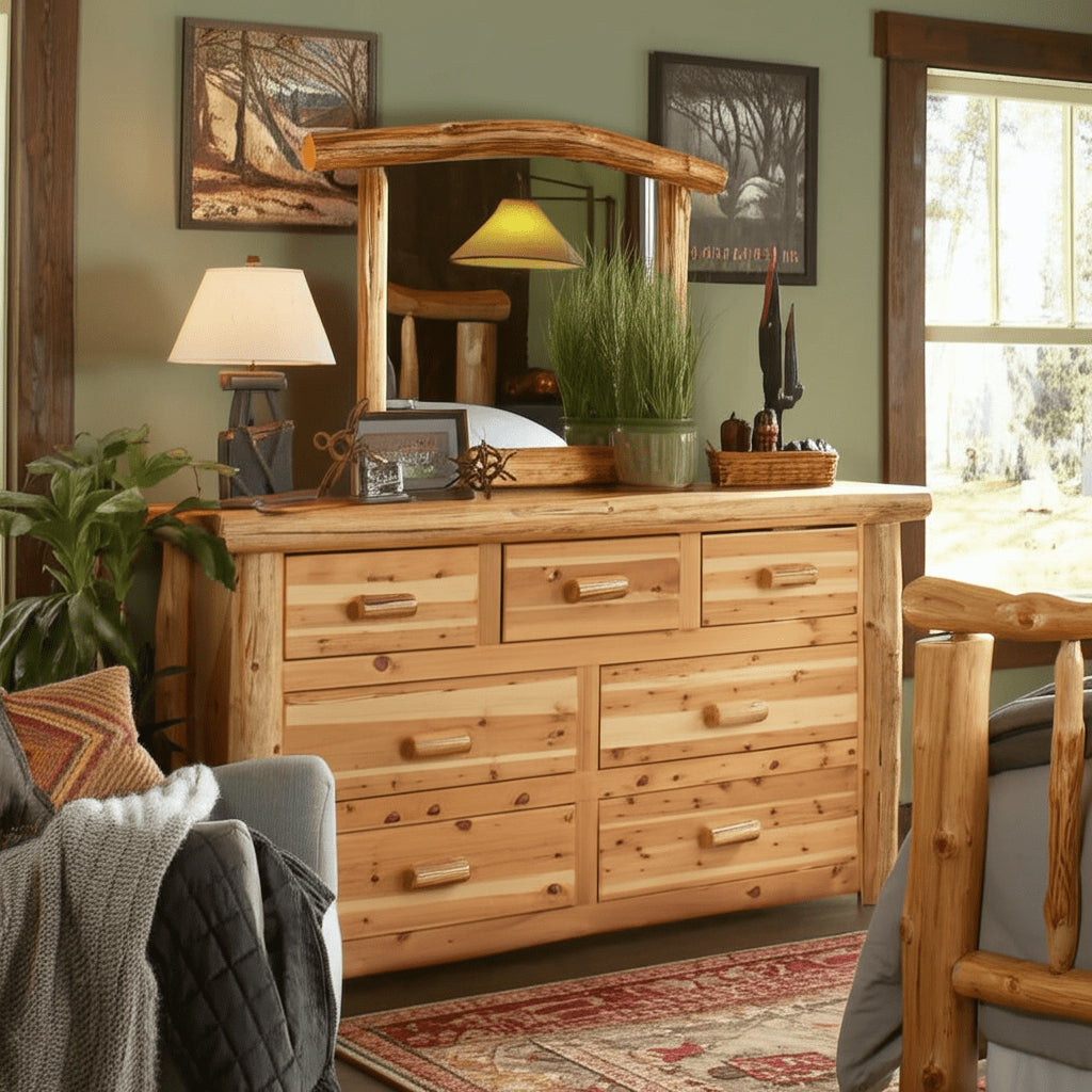 Hand Peeled Cedar Log 7 Drawer Dresser