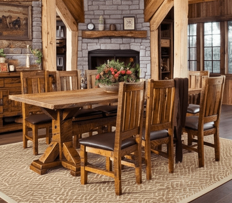 Sawmill Tudor Double Pedestal Trestle Dining Table