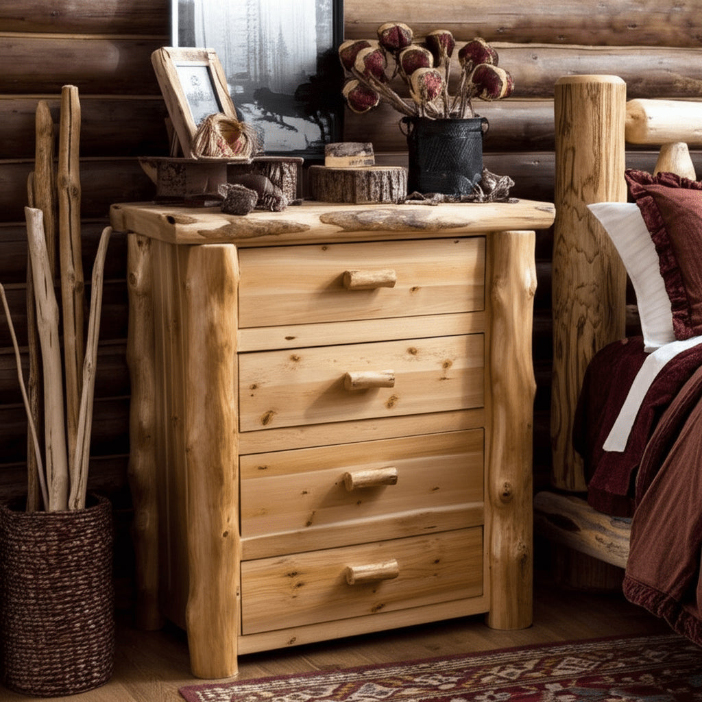 Hand Peeled Rustic 4 Drawer Cedar Log Chest of Drawers