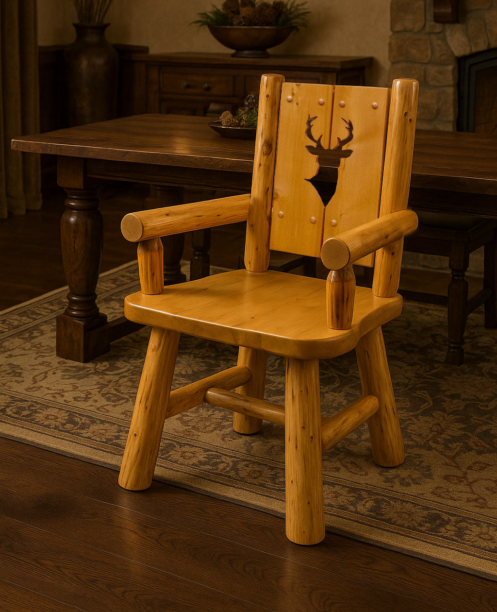 Hand Peeled Cedar Log Captains Dining Chair with Rustic Cutout