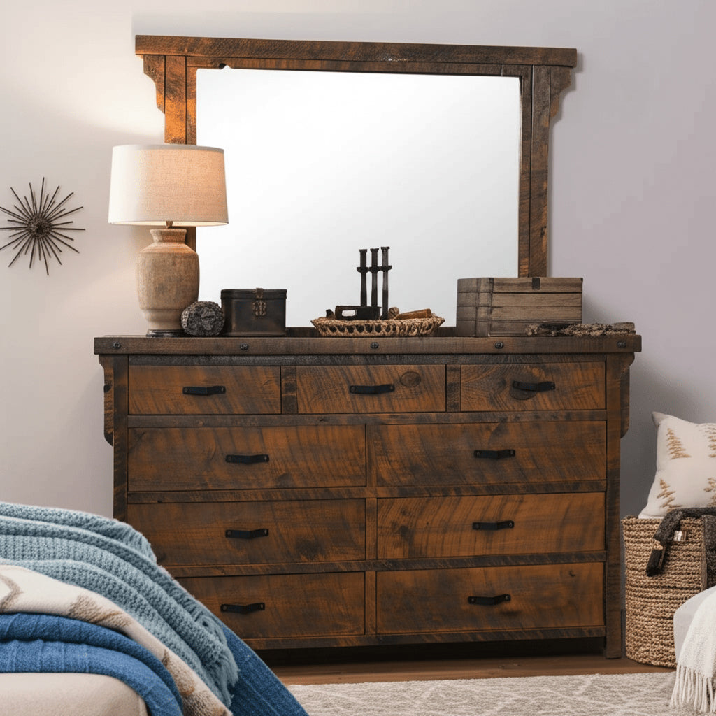 Barn Wood Style 9 Drawer Dresser