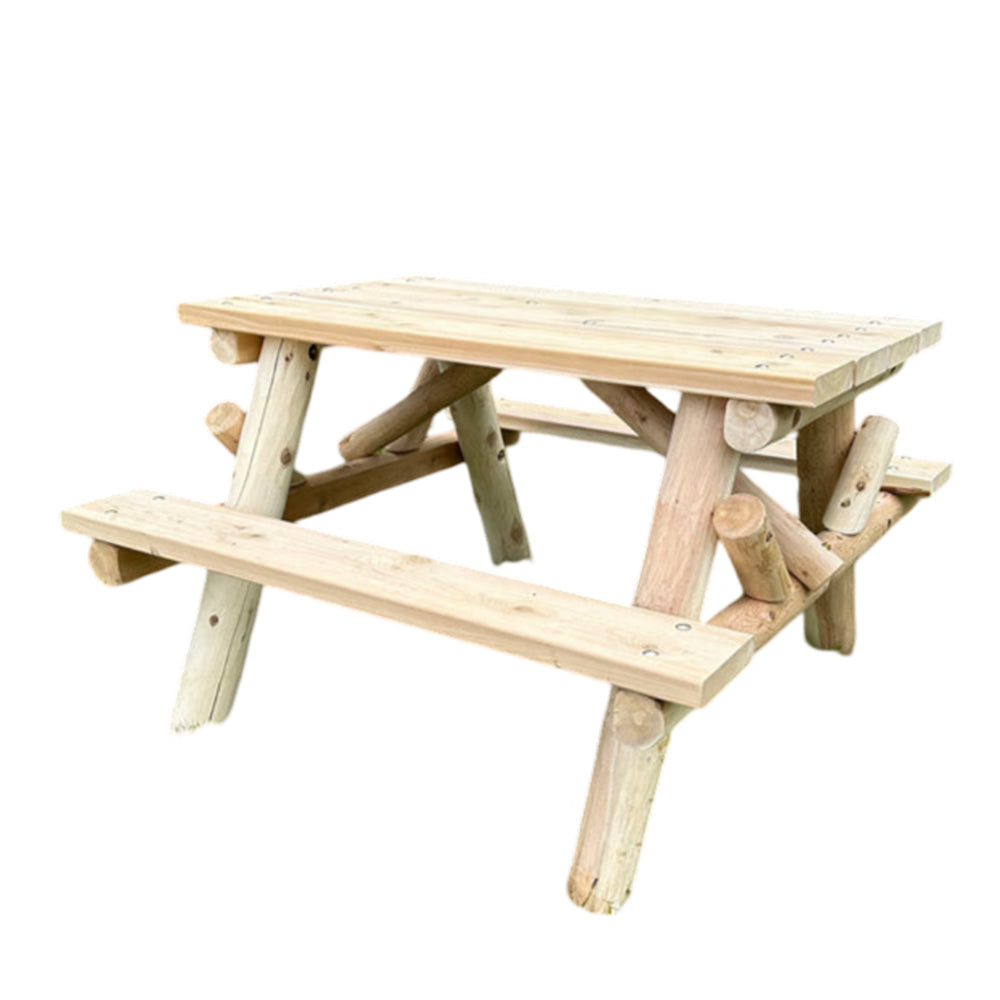 4' Log Picnic Table w/Attached Benches