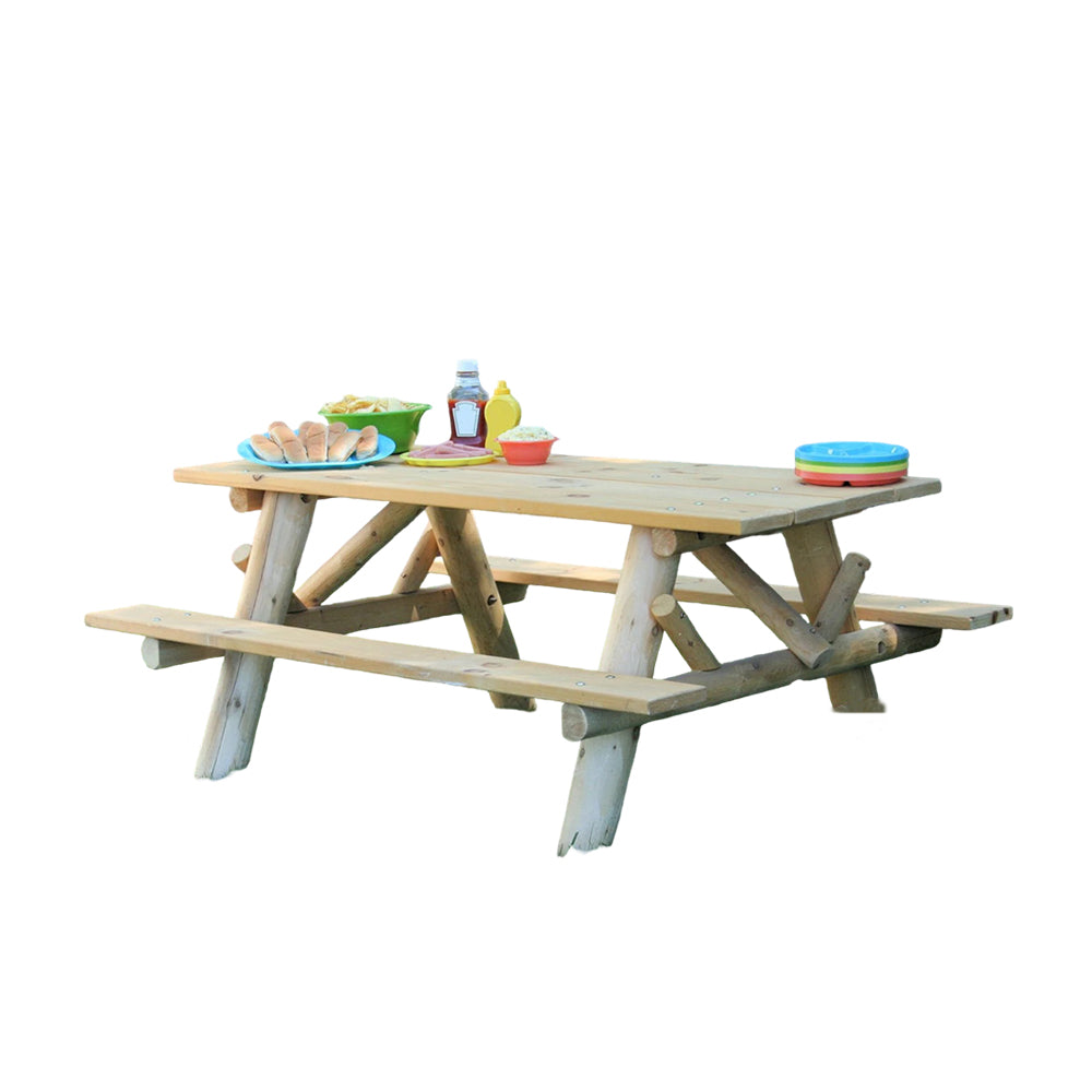 5' Log Picnic Table w/Attached Benches