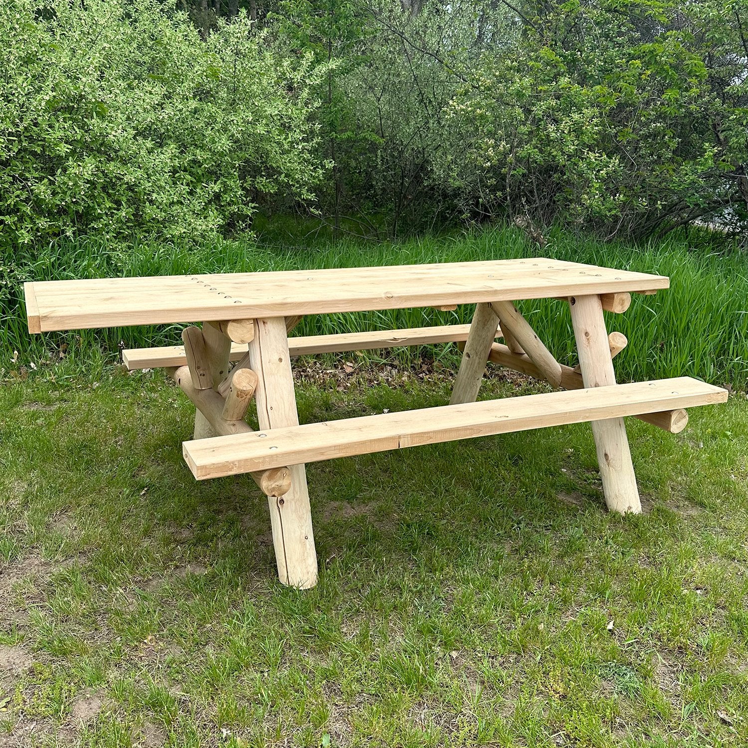 6' ADA Log Picnic Table w/attached benches