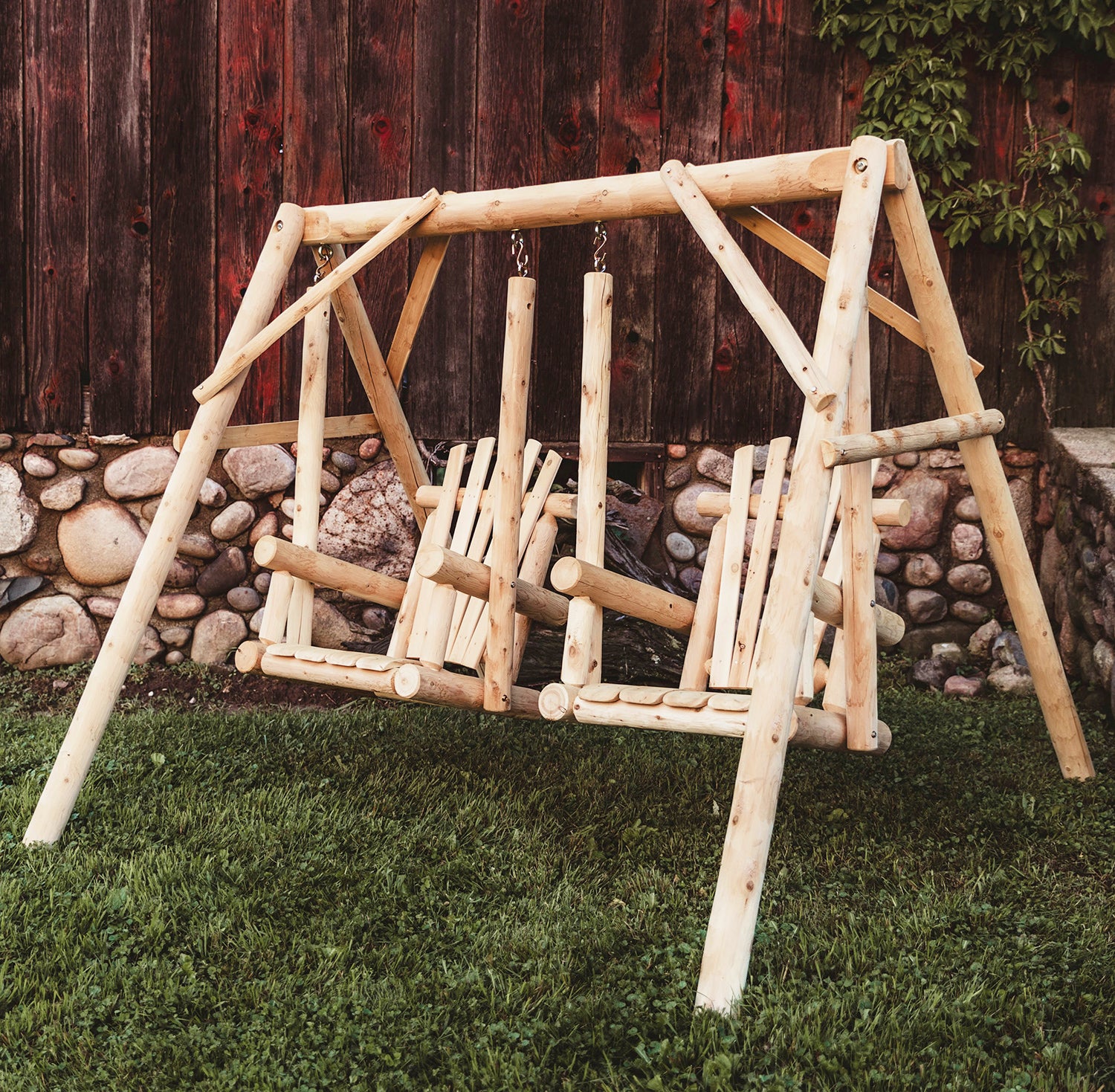 Cedar Log Double Chair Swing