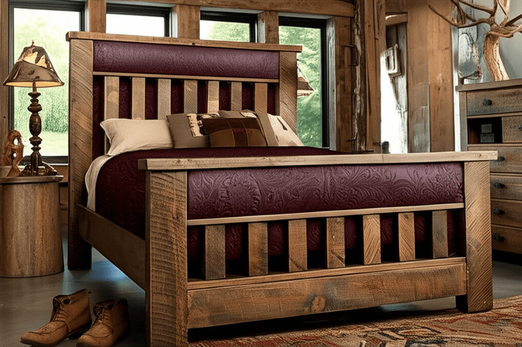 Rustic Ranchero Spindle Leather Panel Bed