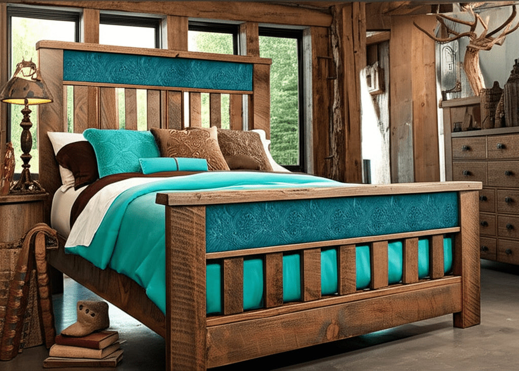 Rustic Ranchero Spindle Leather Panel Bed