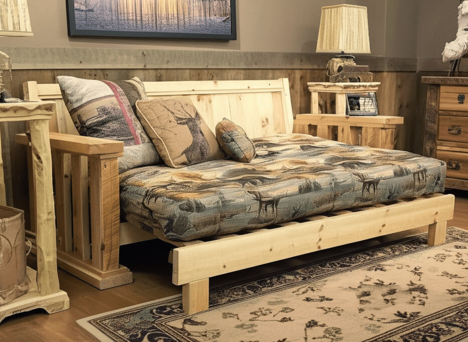 pulled out futon to sleep.  Shown in Natural Clear Finish