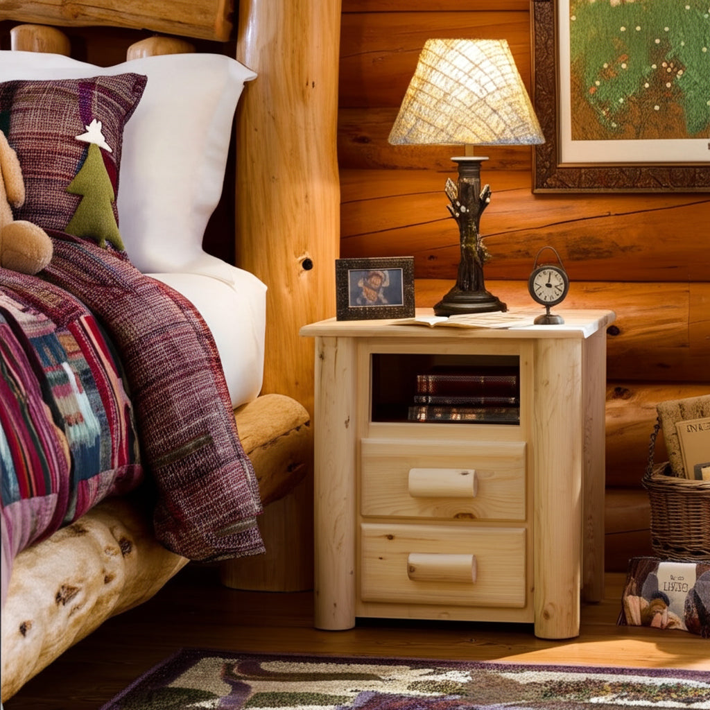 Clean Peeled 2 Drawer Log Nightstand