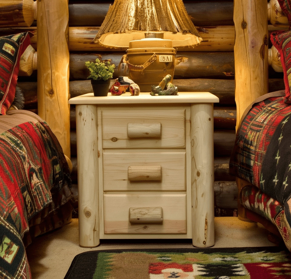 Clean Peeled 3 Drawer Log Nightstand