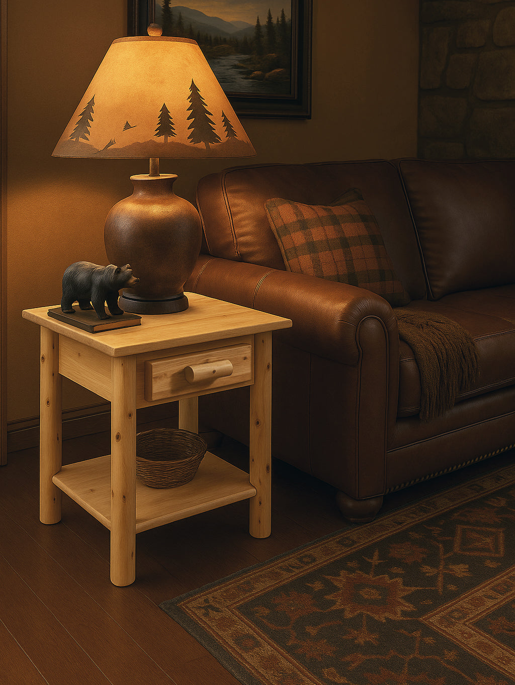 Great Lakes Timber Log 1 Drawer End Table with Shelf