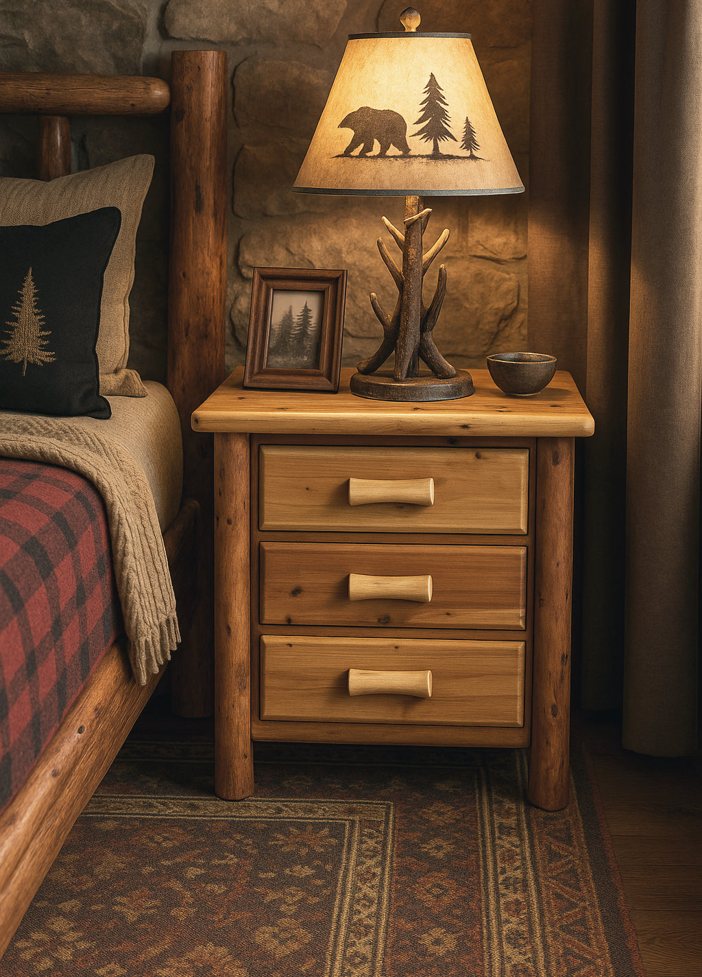 Great Lakes Timber 3 Drawer Log Nightstand