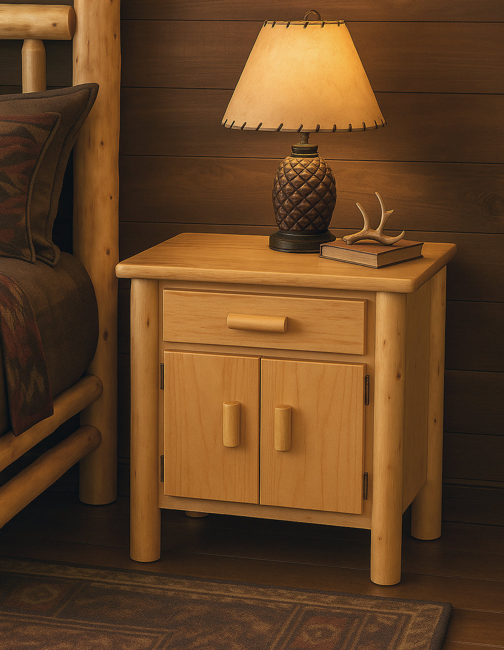 Great Lakes Timber Log 1 Drawer Nightstand with Doors