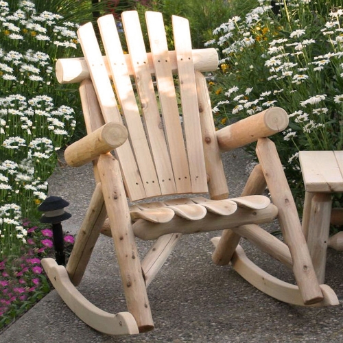 Relax outside with Cedar Log Rocking Chair